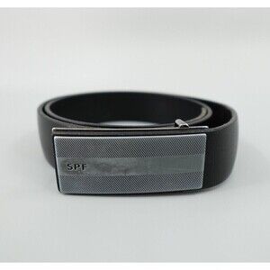 SPF Springfield Leather Belt Mens 34 Black Silver Buckle Engraved Logo Spain
